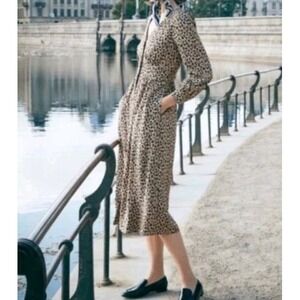 J. Crew Leopard Print A Line Button Front Midi Dress Size 4 Preppy Vintage Fit